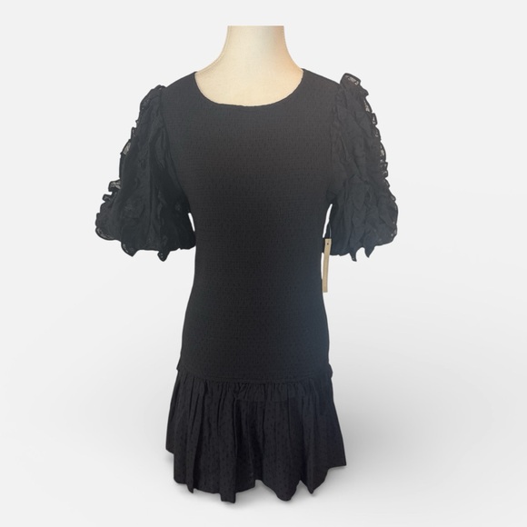 NWT Cleobella Colette Black Ruffle Sleeve Mini Dress Size M Cotton Spring - Picture 3 of 11